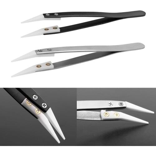 Curved Aimed Tweezer Stainless Steel Handle Hand Tool Repair Tool Ceramic Tweezers