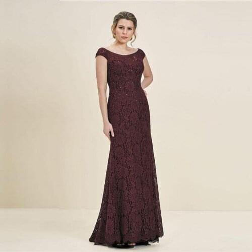 Exquisite Burgundy Lace Mermaid Cap Sleeves Mother of the Bride Dresses Beaded Wedding Party Gowns Scoop Neckline 2020 On Sale