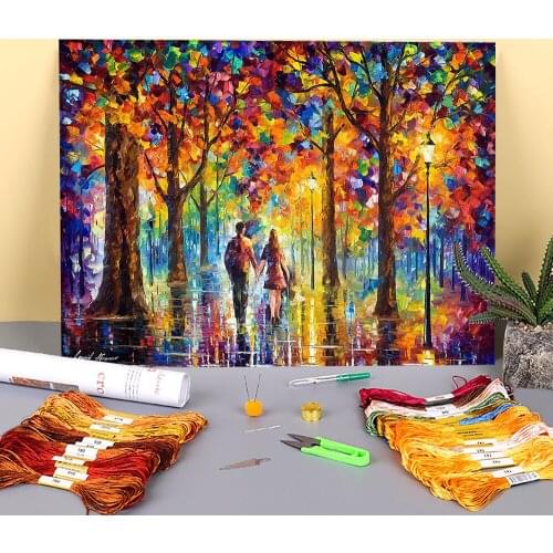 Oil Painting Style Lovers Pre-Printed 11CT Cross-Stitch DIY Embroidery Kit DMC Threads Sewing Craft Handiwork Painting Mulina
