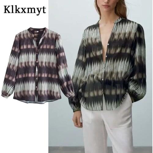 Klkxmyt Autumn Za Blouse Women England Style Fashion Print Casual Blusas Mujer De Moda 2021 Vintage Shirts Women Blouse Tops