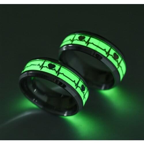 Fashion Fluorescence ECG Pattern Couple Rings for Lovers Wedding Jewelry Accessories Trendy Stainless Steel Wedding Band