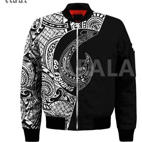 Polynesian Hawaii Samoa Fishing 3D Printed Men Women Bomber Jacket Zipper Casual Harajuku Streetwear Tracksuits Thick Coats