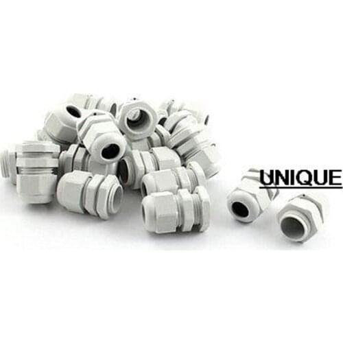 M18 Locknut Thread Type White Plastic Waterproof Cable Gland 5-10mm 20 Pcs