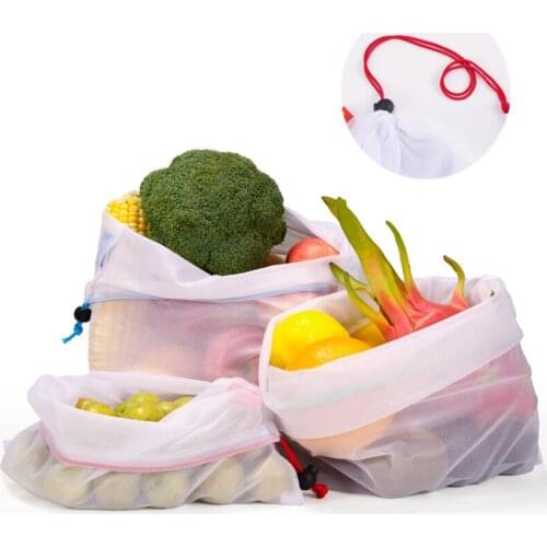 1pcs Reusable Fruit Vegetable Bags Organizer Net Bag Produce Washable Mesh Bags Kitchen Storage Bags Sundries Kitchen Storage