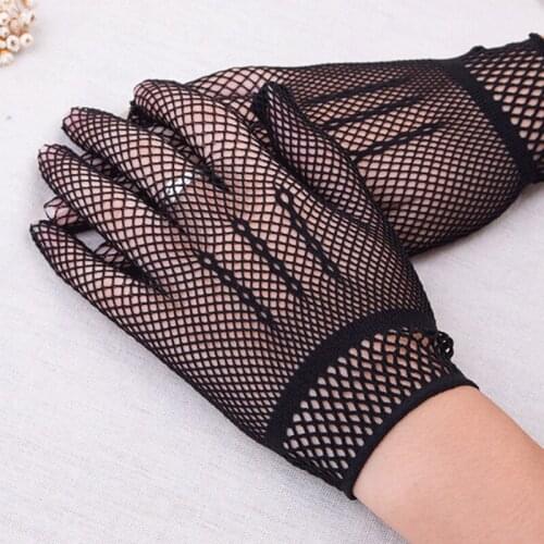 Fashion Fishnet Gloves Women Summer UV-Proof Driving Glove Mesh Fishnet Gloves Black White Nylon Solid Color High Quality Glove