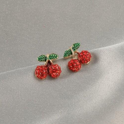BUDROVKY Fashion temperament drill cherry earrings fine girl cute little pure and fresh and stud earrings jewelry accessories