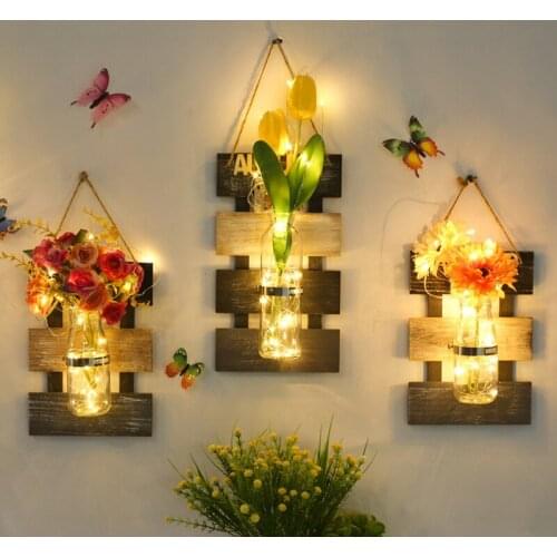 4 Seasons of Wall Decor for Restaurant Bar Coffee Store Living Room Led Light Decoration Wood Flower Glass Bottle
