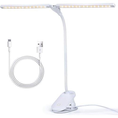 LED Desk Lamp with Clamp, Flexible Gooseneck Arm Drafting Clamp Lamps, 3 Lighting Modes Stepless Dimming Double Head