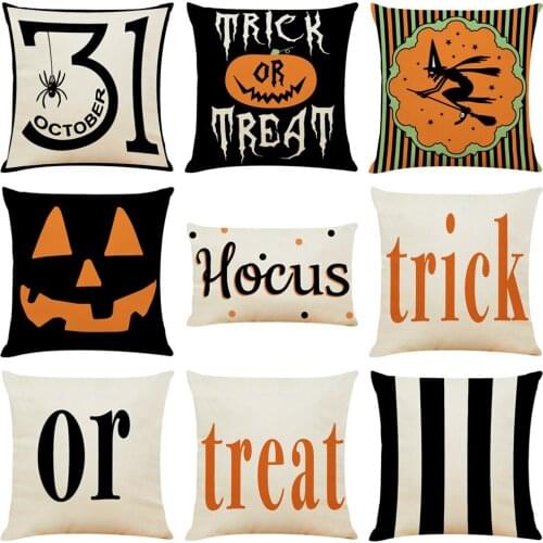 Halloween Cushion Cover Linen Pillow Case Trick or Treat Pumpkin Demon Pillow Cover Halloween Party Supplies Haloween Ornaments