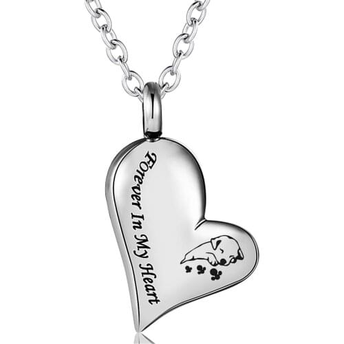 Forever in My Heart Cremation Urn Necklace Stainless Steel Ashes Urn Keepsake Waterproof Memorial Heart Pendant for Pet Dog Cat