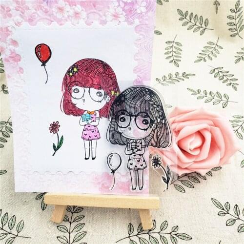 NEW 6*9cm balloon girl Transparent Silicone Rubber Clear Stamps cartoon for Scrapbooking/DIY Easter wedding album
