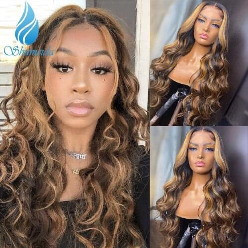 SMD Highlight Ombr Brown Color 13*6 Lace Front Wigs Pre Plucked Hairline Peruvian Body Wave Remy Hair Human Hair Wigs for Women