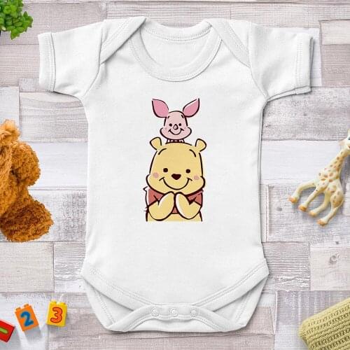 Pooh Winnie Baby Rompers Newborn Summer White Baby Girl Clothes Baby Boy Clothes Piglet Printed Infant Toddler Bodysuits