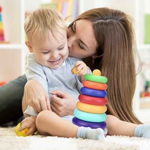Educational Toys Rainbow Ring Baby Stacking Toys 6 12 Months Baby Rainbow Tower Toy Stacking Rings Tumbler Children Gift