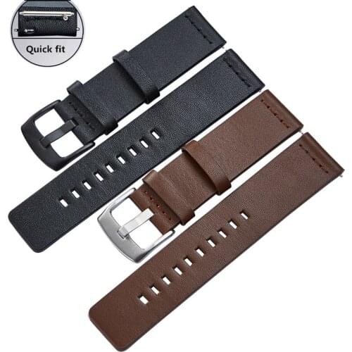 Quick Fit 18mm 20mm 22mm 24mm Genuine Leather Straps For Samsung Galaxy Watch 3 for Amazfit GTS 2e Watchband Square Hole