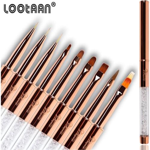 Rose Gold Nail Brush Nail Art Rhinestone Acrylic Liner Brush French Lines Stripes Flower Grid Painting Drawing Pen Manicure Tool