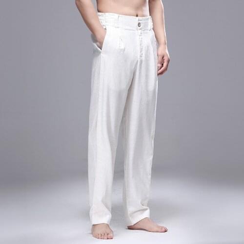 Chinese Pants Man Summer Jogger Pants Chinese Traditional Harajuku Kung Fu Tang Suit Tai Chi Uniform Cotton Linen Trousers 10646