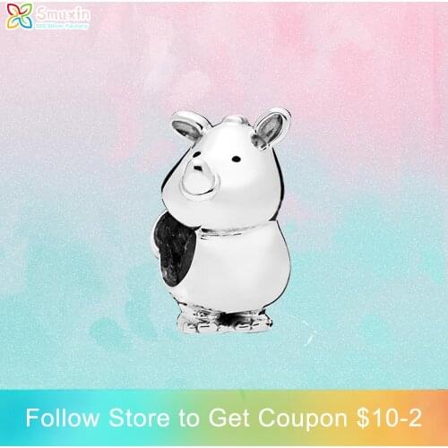 Smuxin 925 Sterling Silver Beads Rino The Rhinoceros Charms fit Original Pandora Bracelets for Women Jewelry Making Girl Gift