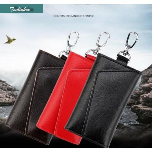 Tonlinker Mens Genuine Cow Leather Bag Car Key Wallets Fashion Women Housekeeper Holders Key Organizer Car Key Case Ring Holder