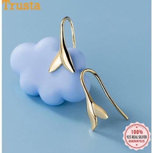 TrustDavis Real 925 Sterling Silver Fashion Sweet Fishtail Drop Earrings For Women Wedding Valentines Day Fine Jewelry DB115