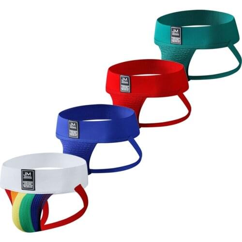 JOCKMAIL 4-pack Mens Briefs Sexy Camouflage Jockstrap Thong Soft Athletic Supporters Low-Rise Sport Underwear G String Thong Gay