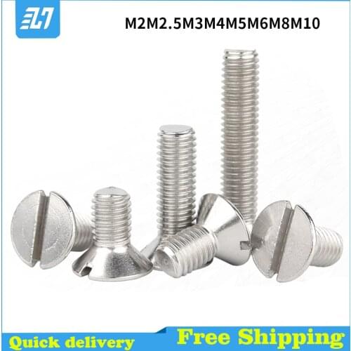 Slotted Flat Head Machine Screw Metric Thread Countersunk Bolt 304 Stainless Steel M3 M4 M5 M6 M8