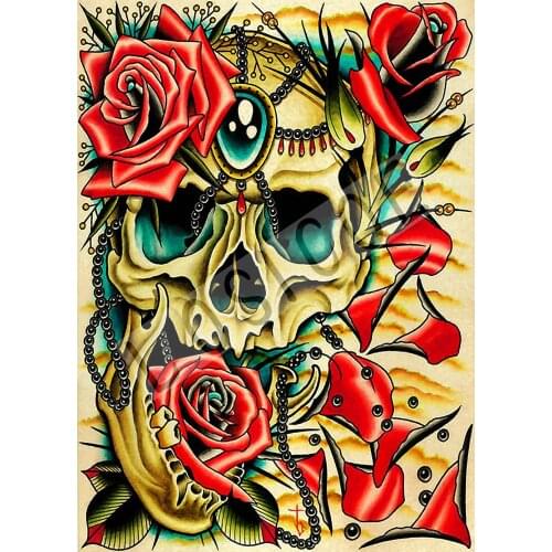Rose Skull Vintage kraft Paper Painting Core Tattoos Prints Art Wall Stickers Retro Poster Mural Home Room Wall Decoration S1