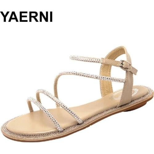 YAERNI Crystal Ladies Wedges Buckle Sandals Serpentine Summer Gladiator Shoes Woman Beach Flipflops Slingback Rhinestone Sandali