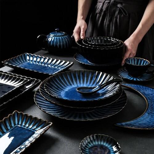 Japanese Lace Kiln Glazed Ceramic Tableware Set Rice Bowl Soup Bowl Noodle Bowl Dinner Plate Fish Plate Coffee Cup Saucer Teapot