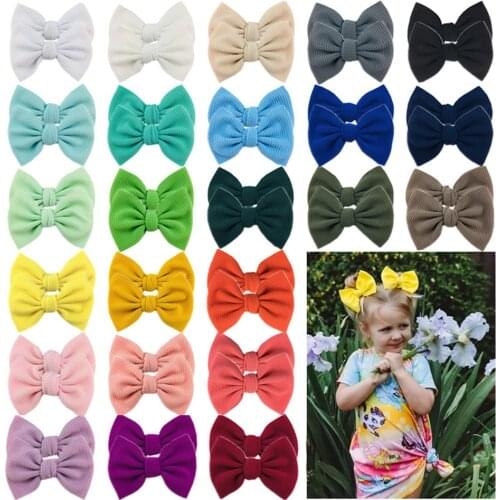 28Pcs/28Pairs 5.5 Inch Large Seersucker Waffle Bow Knot Hairpins Baby Girls Barrettes Clip Pins Hand Tied Hair Accessories