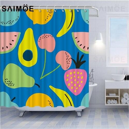Fruit Doodle Bath Curtains Pear Apple Strawberry Cherry Bathroom Shower Curtain Fabric Waterproof Color Painting Curtain Decor