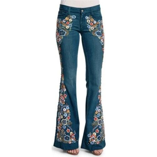 Ladies Fashion Sexy Casual Jeans Embroidered Slim Skinny Flared Jeans New