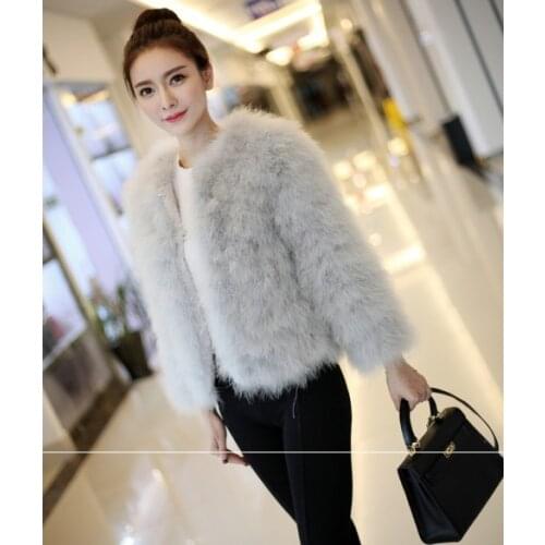 Women Real Fur Coat Genuine Ostrich Feather Fur Winter Jacket Retail / Wholesale Top Quality