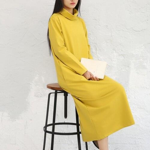 2019 New Women Solid Color Bottoming Dress High-necked Casual Ladies Long Sleeve Dresses Female Spring Autumn Dress