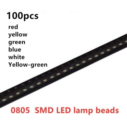 0805 SMD LED red, yellow, blue, green, white light, high-brightness light-emitting diode lamp beads(100pcs)