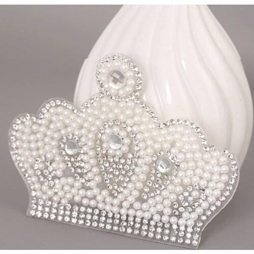 1pc crown Patches for Clothing Pearl Crystal Rhinestone Iron on Clothes Appliques Badge Stripes Fabric Sticker
