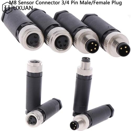 1Pcs M8 Sensor Connector Waterproof Male&female Plug Straight Angle Screw Threaded Coupling 3pin 4 Pin