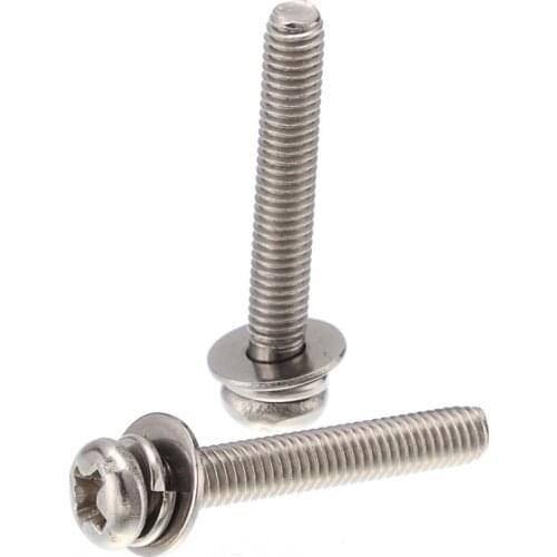 100pcsM3*20mm Phillips Pan Head Three Combination Screw Three sem screws with washer attached steel with nickel triad screw