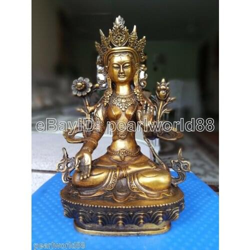 11" excellent Vintage gilding Bronze God Buddha Bodhisattva Tara(white) Statue