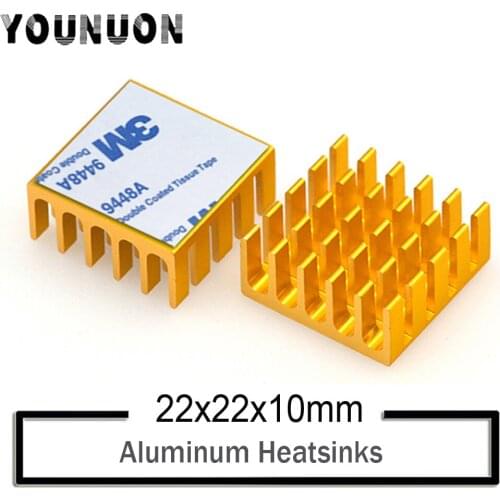 2Pcs YOUNUON Gold 22x22x10mm Aluminum Heatsink for Chip CPU GPU VGA RAM IC LED Heat Sink Radiator Cooling with 3M Tape
