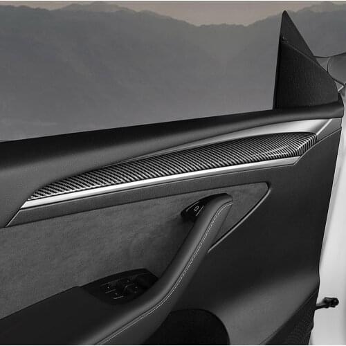 Car Accessories for Tesla Model Y 2020 2021 ABS Carbon Fiber Grain Interior Door Armrest Decorative Cover Trim 2pcs