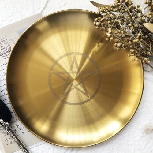 Astrology Star Print Candlestick Table Altar Plate Tile Divination Round Metal Storage Plate Candle Holder Ritual Tray Au11 21