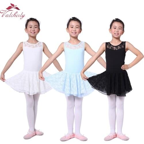 Valchirly Girls Costume Cotton Lycra Dance Leotards Skirts, Pretty Kids Lace Gymnastics Ballet Tutu Dress