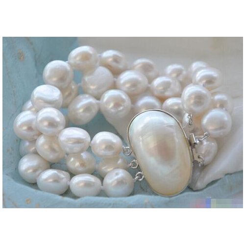 3ROW 8" 15mm BAROQUE WHITE FRESHWATER PEARL BRACELET MABE Noble style Natural Fine jewe SHIPPING new