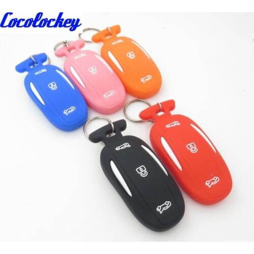 Cocolockey Silicone Car Key Cover Case Holder for Tesla Model X SUV Smart Keyless Enter Remote Key with Keychain Keyring