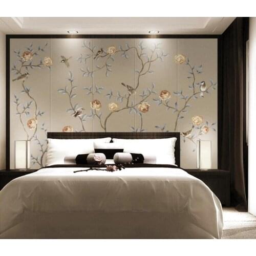 Floral Wallpaper Bird Flower Mural Wall Painting Living Room Dark Background Wall Decor Wall Murals Decorative Painting Custom