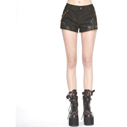 European and American female steam punk retro waist jeans shorts rivet chain pants rock and roll wind slim casual hot pants