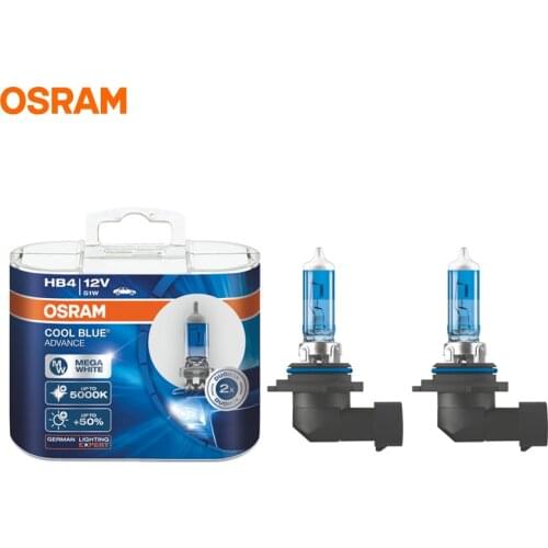 OSRAM 9006 HB4 5000K 12V 51W COOL BLUE ADVANCE Halogen Bulbs Xenon Bluish White 50% More Light Car Lamps Hi/Lo Beam 9006CBA Pair