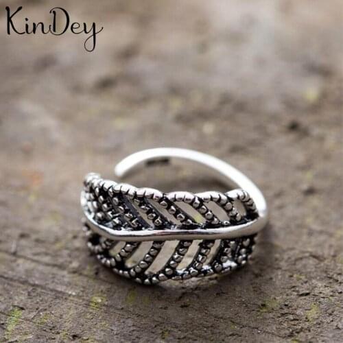 Kindey Korean Silver Color Leaf Ring For Women Engagement Jewelry Personality Exaggerated Girls Open Antique Finger Rings