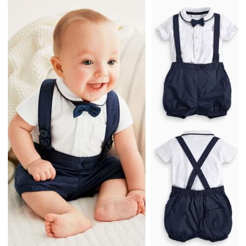 3pcs Toddler Baby Infant Boys Outfits Bow Tie+T-shirt+Bib Pants Kids Clothes Set